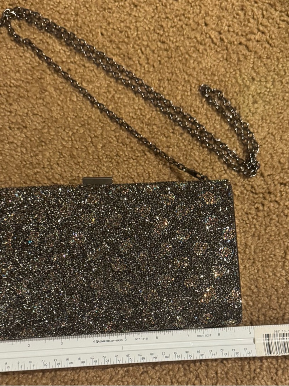 Aldo Gunmetal Glitter Chain Clutch